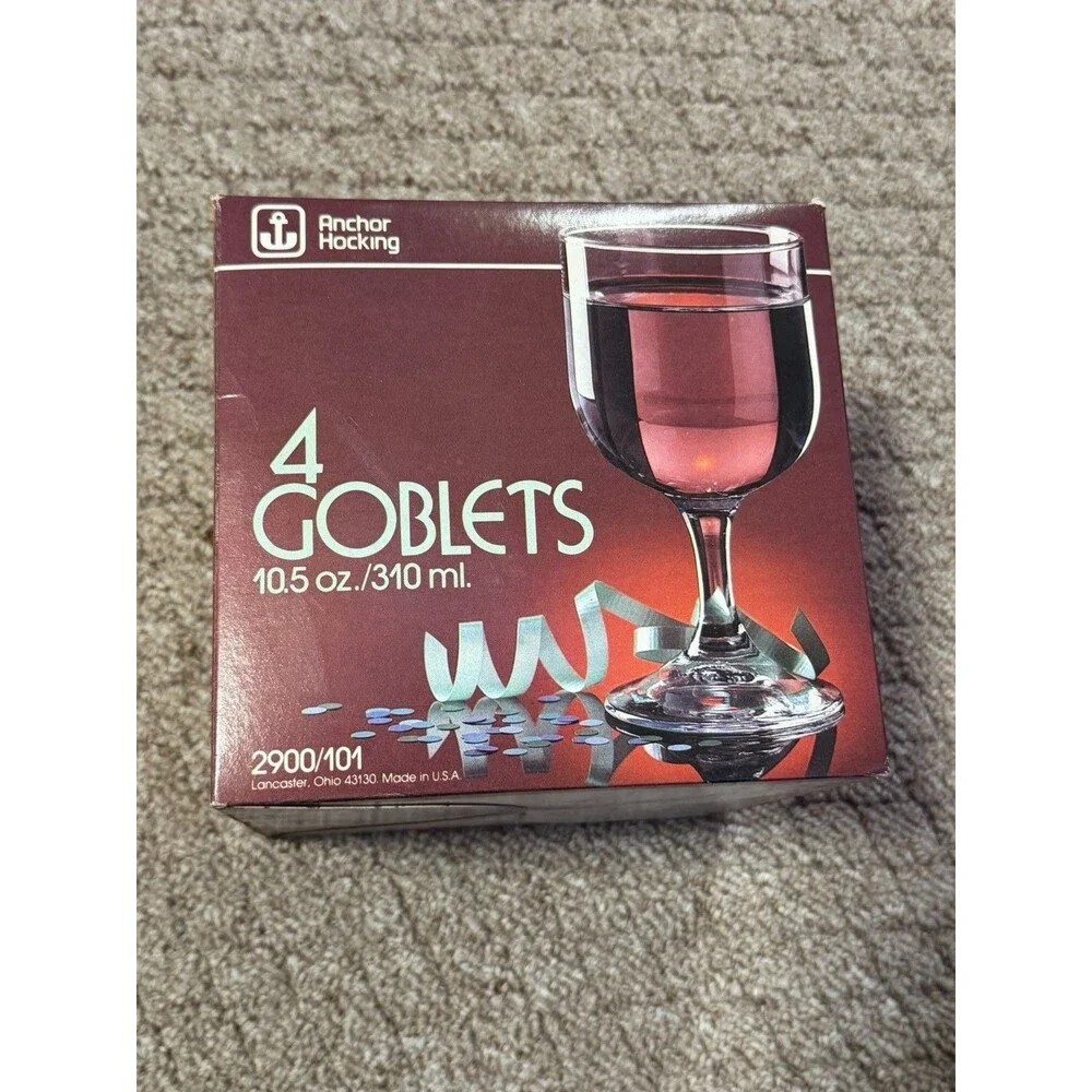 Vintage Anchor Hocking 4 Goblets 10.5 oz Stemware Set NOS In Original Box USA
